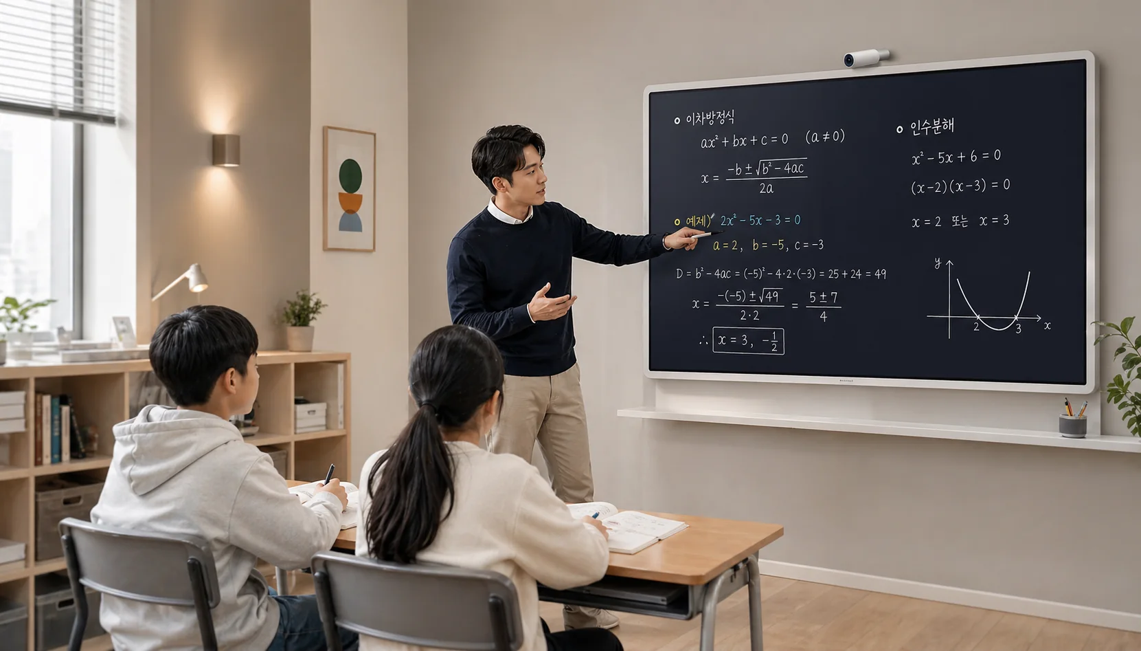 교사가 Classin Board에 수학 문제를 판서하는 모습