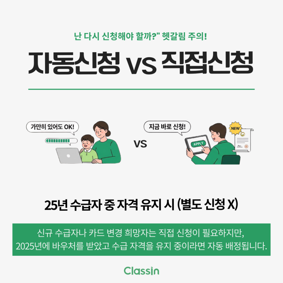 자동 신청과 직접 신청을 구분하는 안내