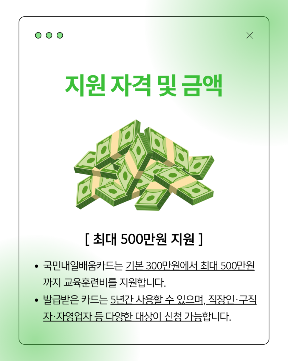 기본 300만원, 대상에 따라 최대 500만원까지 지원되는 훈련비