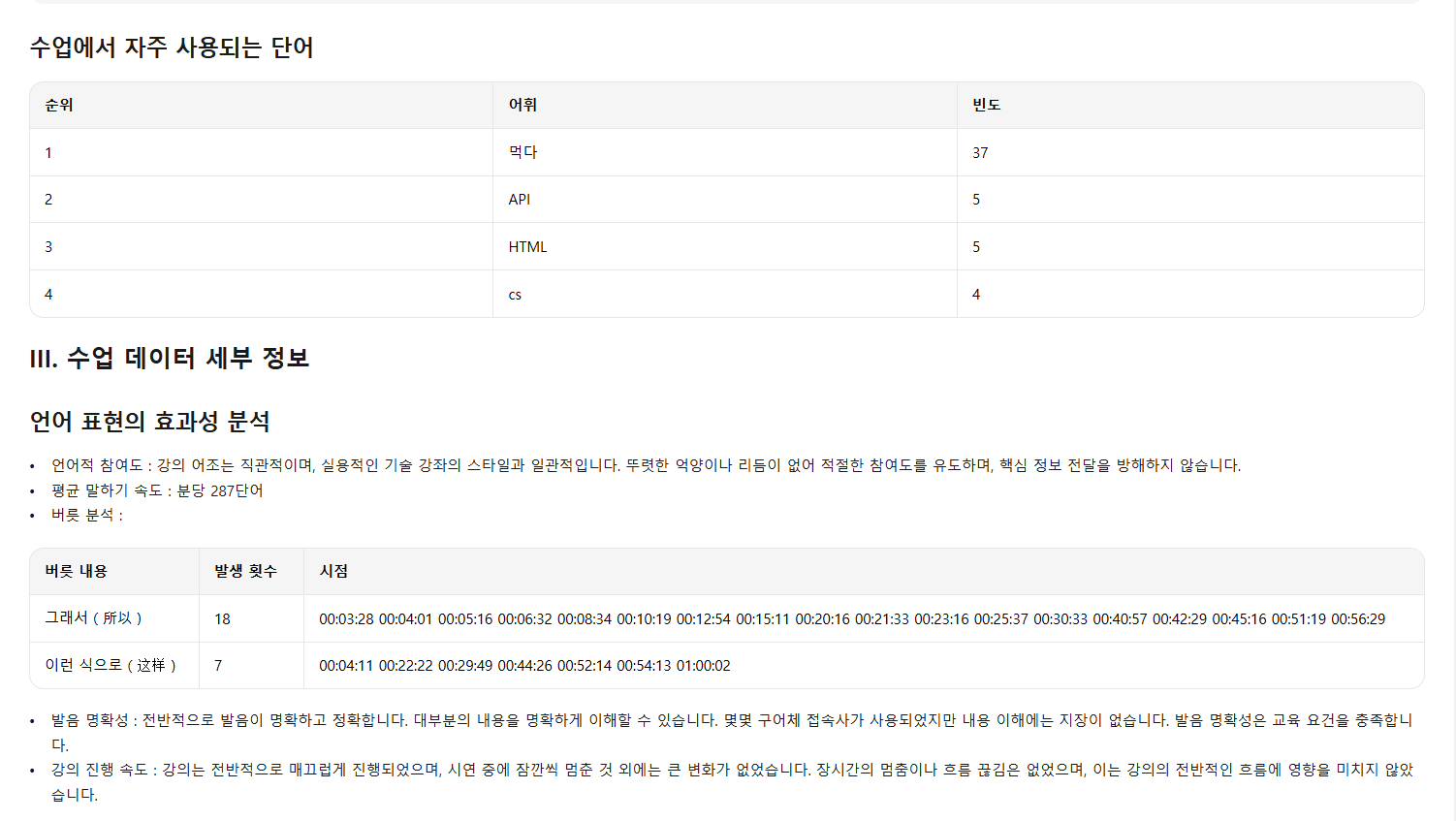 수업 전달 영역 분석